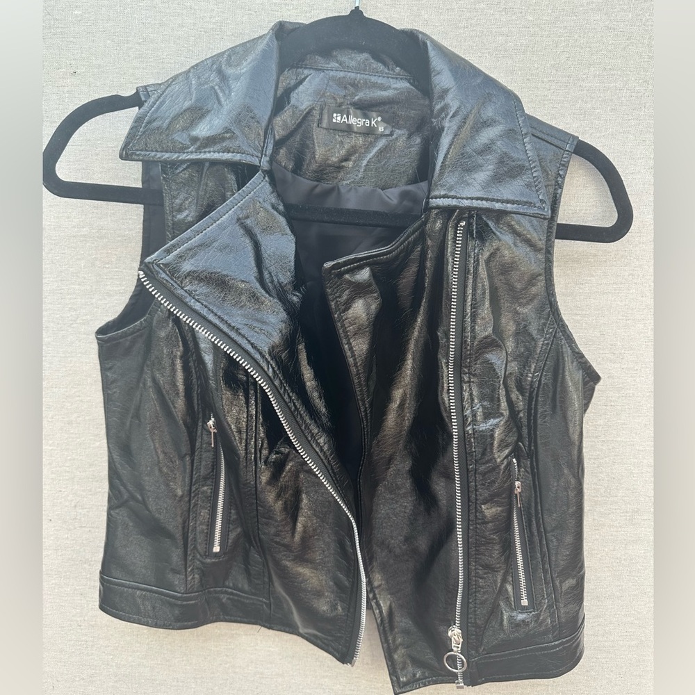 Allegra K Faux Leather Moto Vest – Size XS